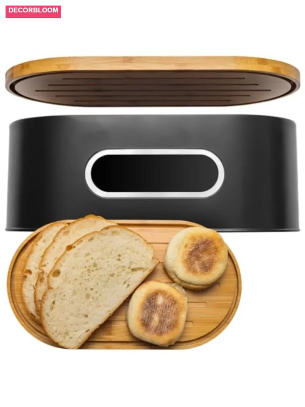 Large Bamboo Bread Box with Clear Window, 2-Layer Wood Bread Bin